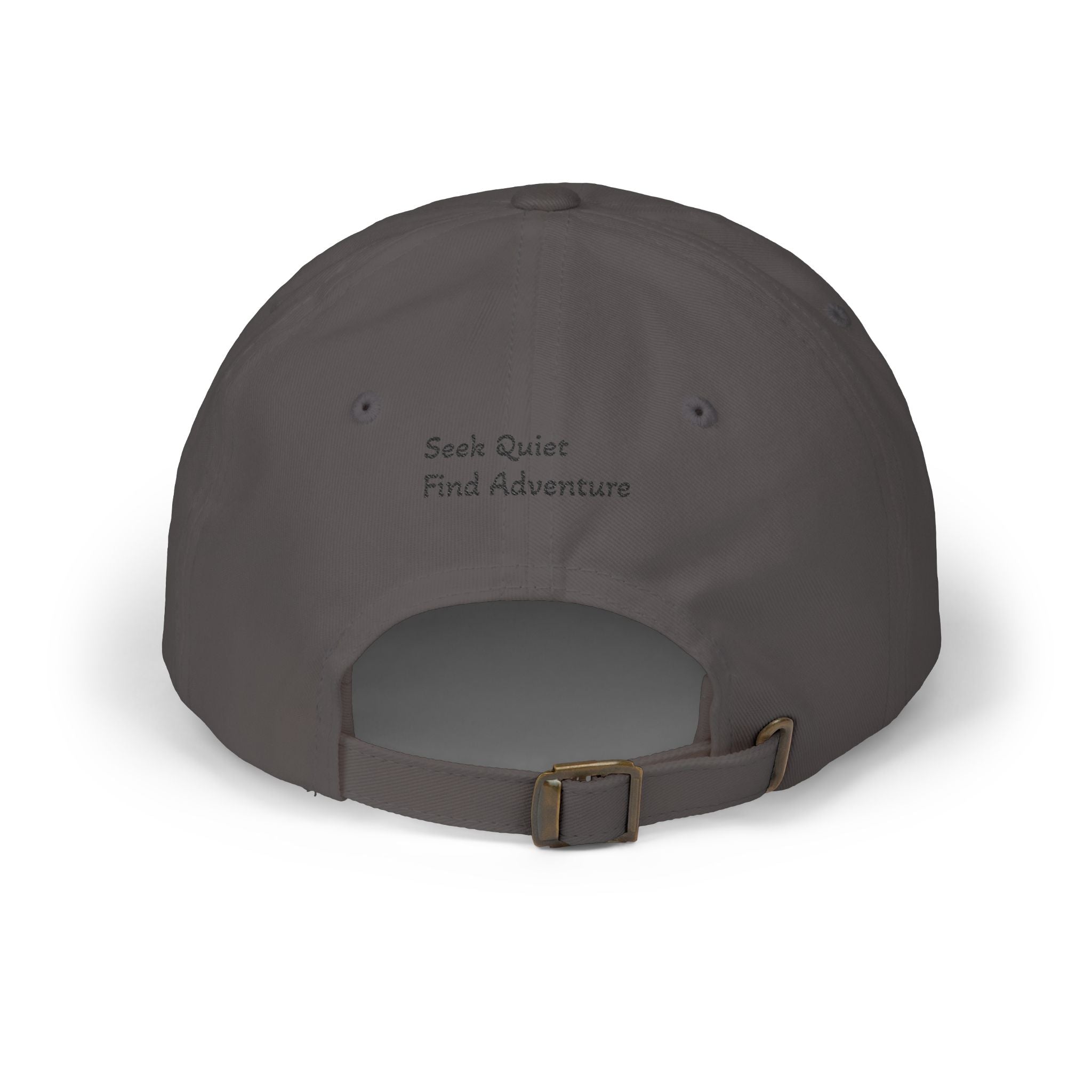 Dad Cap — Embroidered Orange Mountain Patch & “Seek Quiet Find Adventure” Back Text