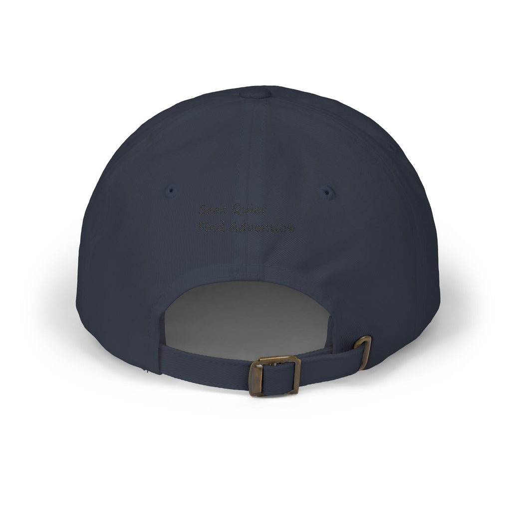 Dad Cap — Embroidered Orange Mountain Patch & “Seek Quiet Find Adventure” Back Text