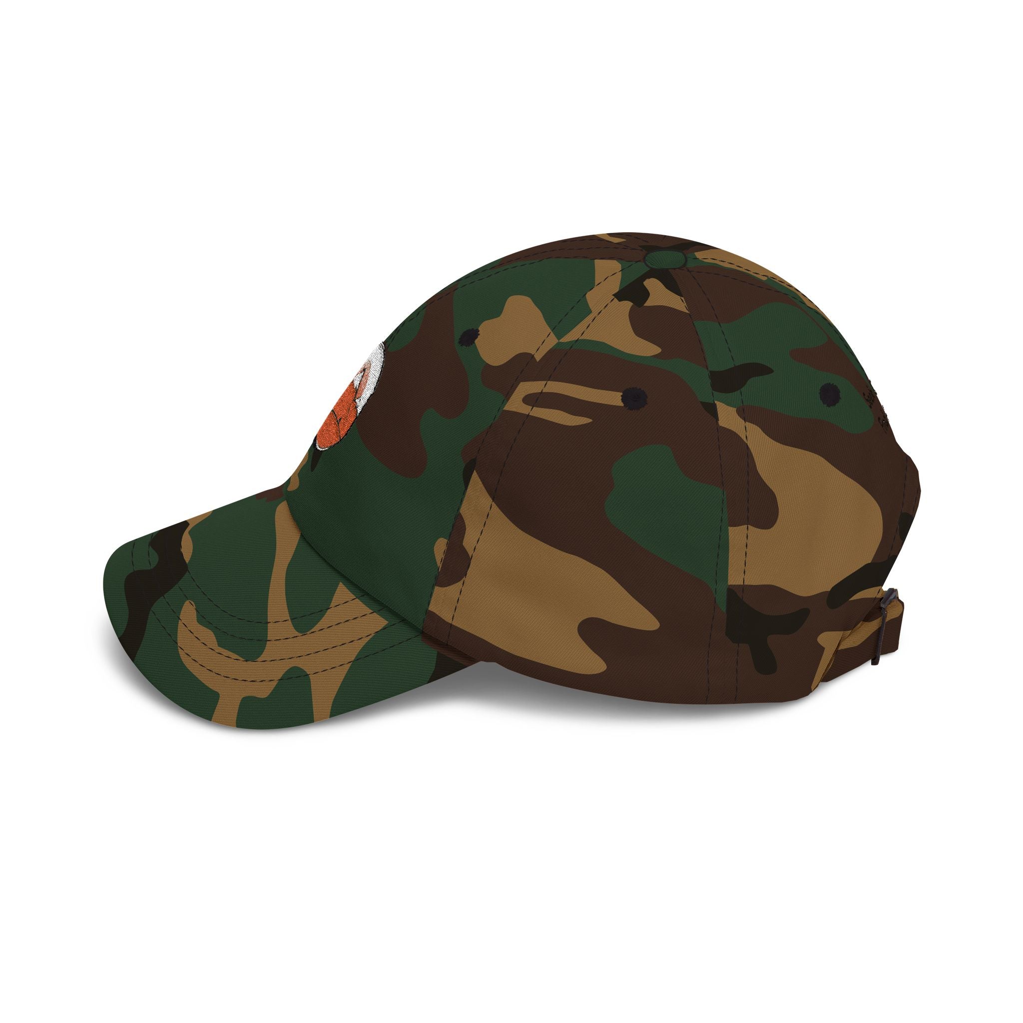 Dad Cap — Embroidered Orange Mountain Patch & “Seek Quiet Find Adventure” Back Text