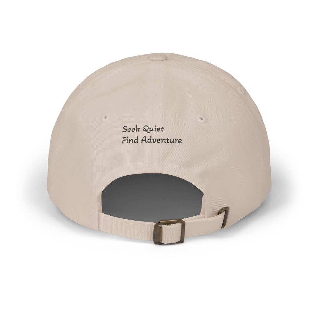 Dad Cap — Embroidered Orange Mountain Patch & “Seek Quiet Find Adventure” Back Text