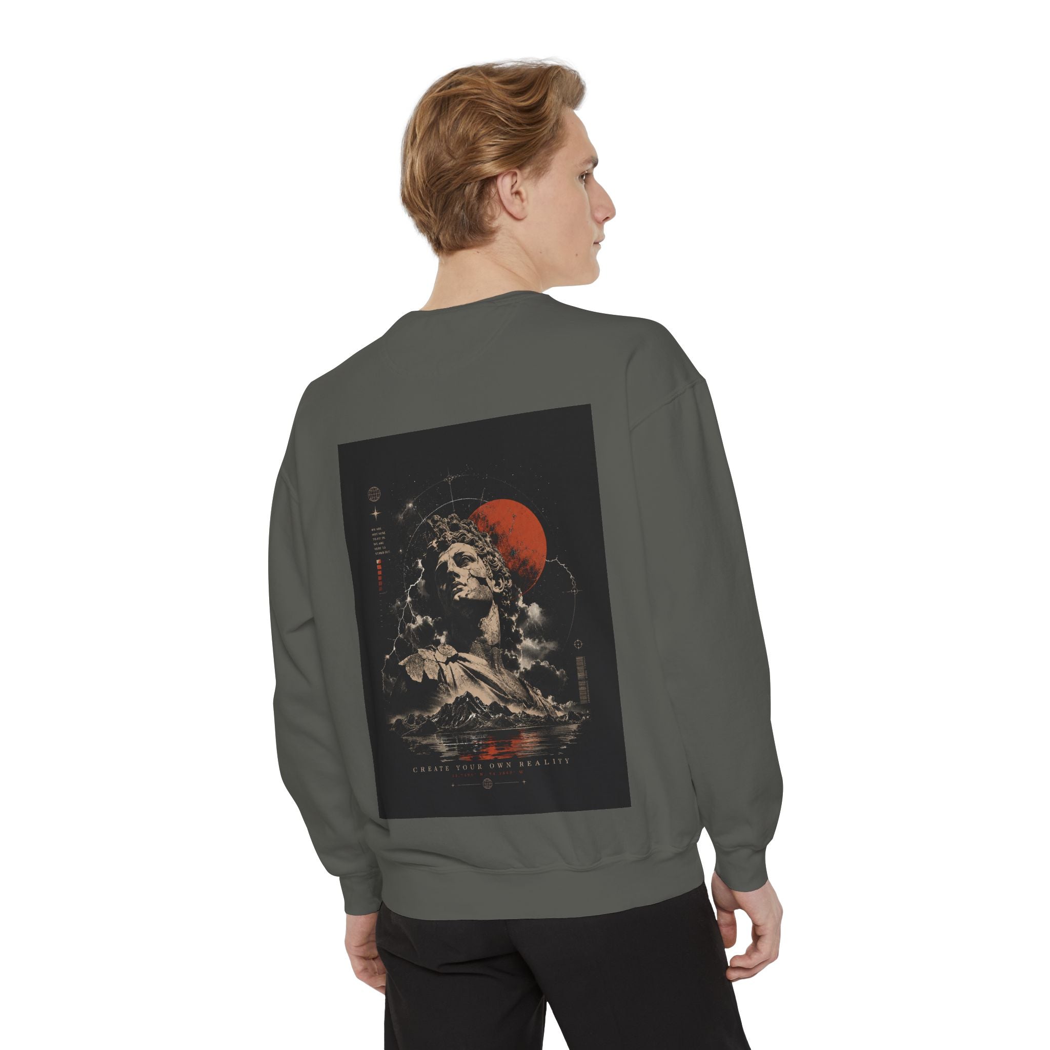 I Create Your Own Reality Sweatshirt — Vintage Statue Moon Graphic Sweatshirt