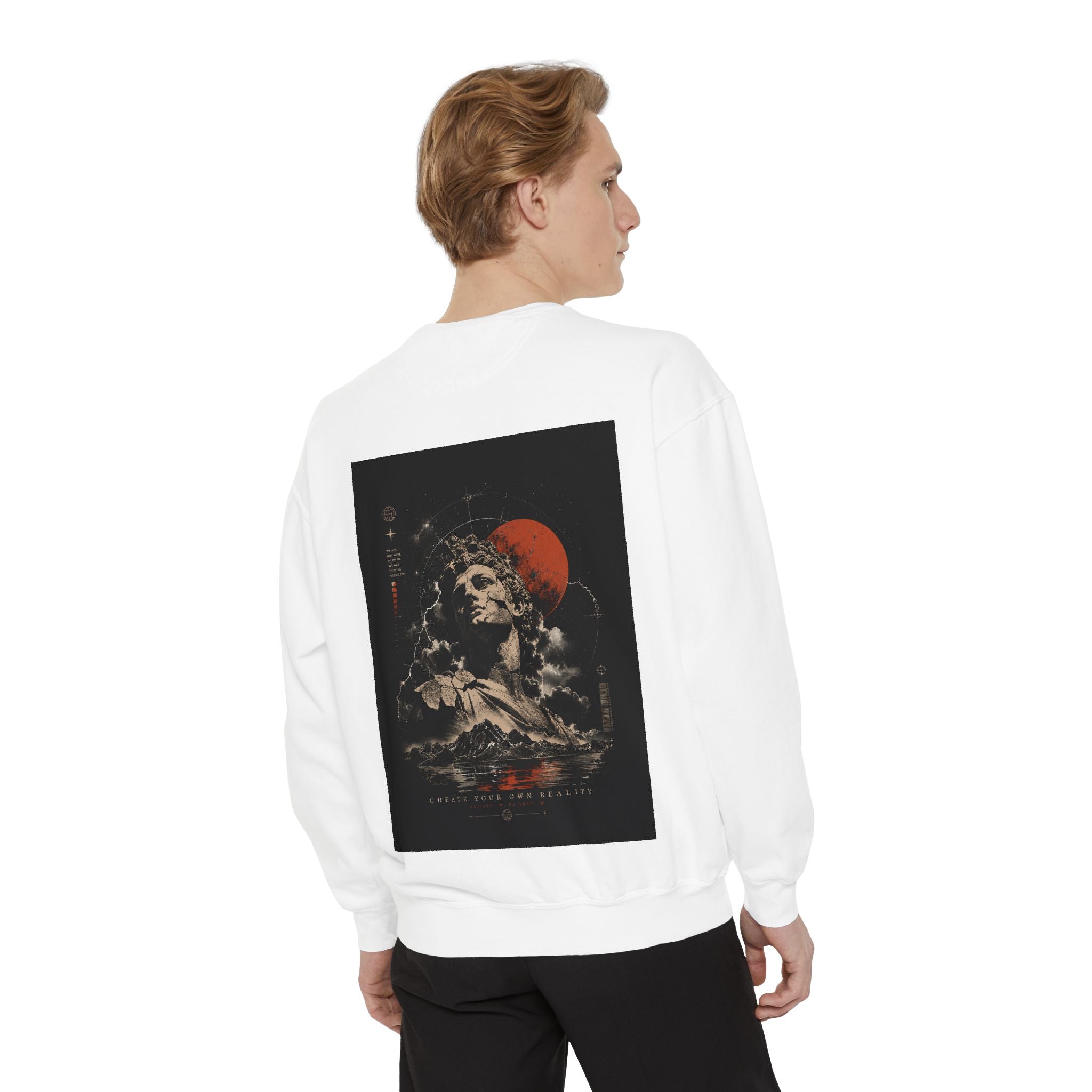 I Create Your Own Reality Sweatshirt — Vintage Statue Moon Graphic Sweatshirt