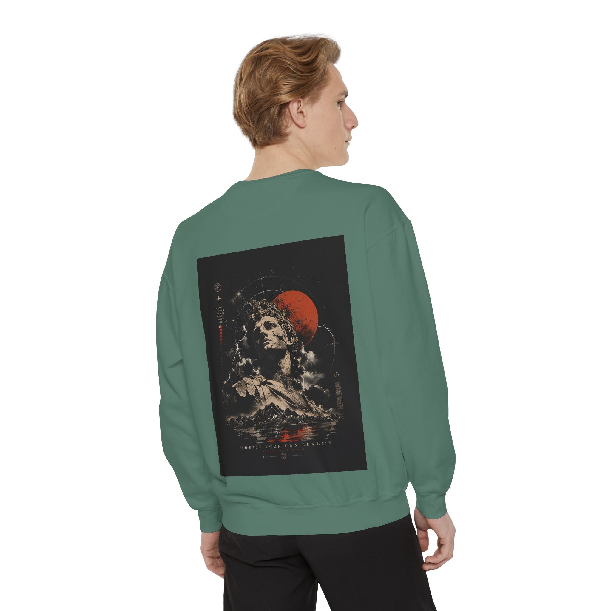 I Create Your Own Reality Sweatshirt — Vintage Statue Moon Graphic Sweatshirt