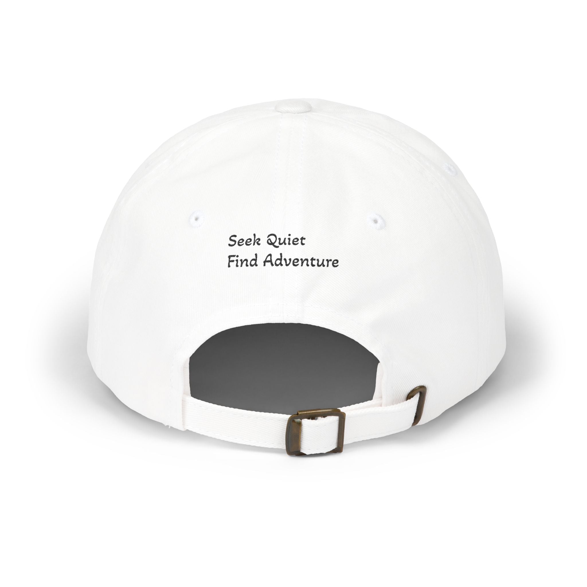 Dad Cap — Embroidered Orange Mountain Patch & “Seek Quiet Find Adventure” Back Text
