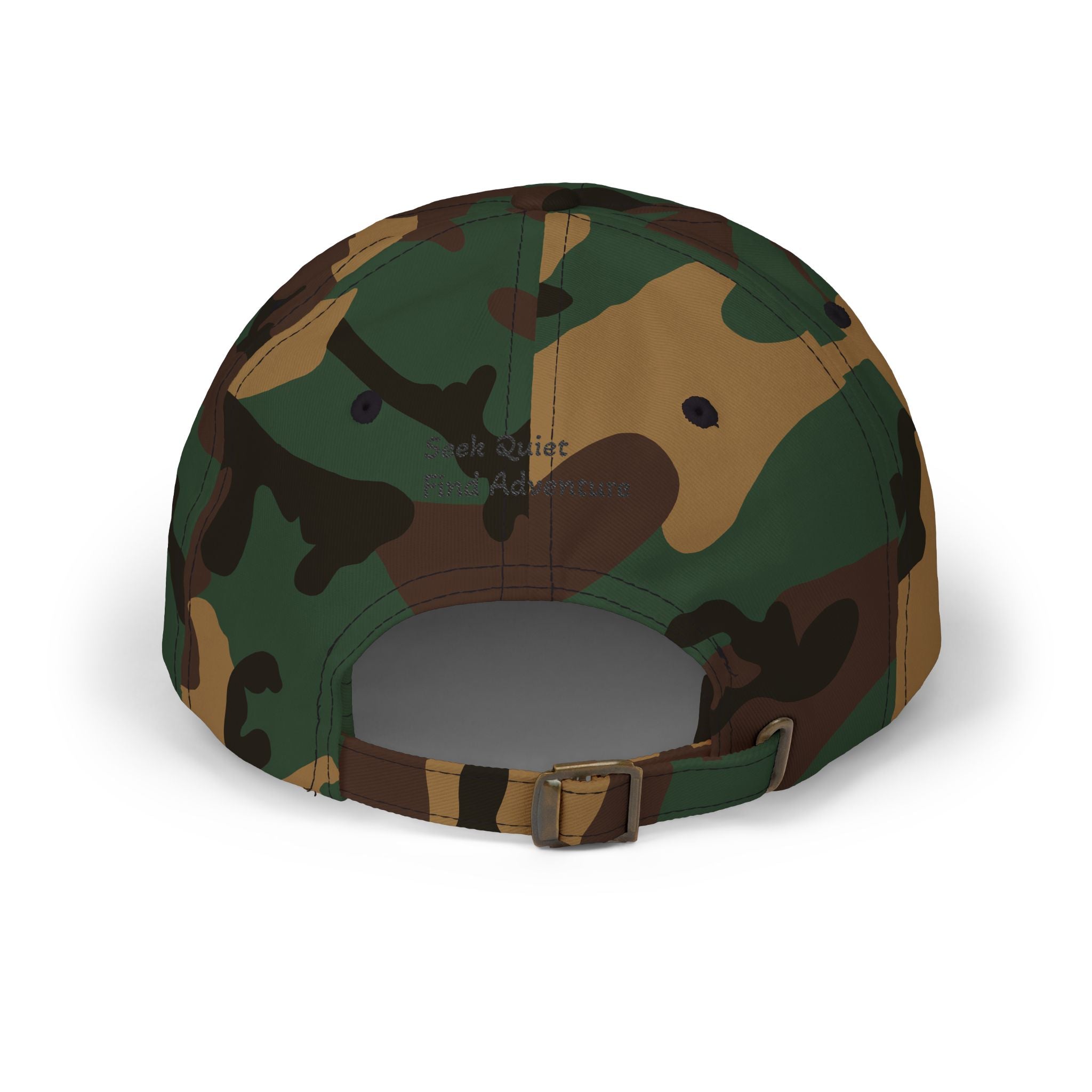 Dad Cap — Embroidered Orange Mountain Patch & “Seek Quiet Find Adventure” Back Text
